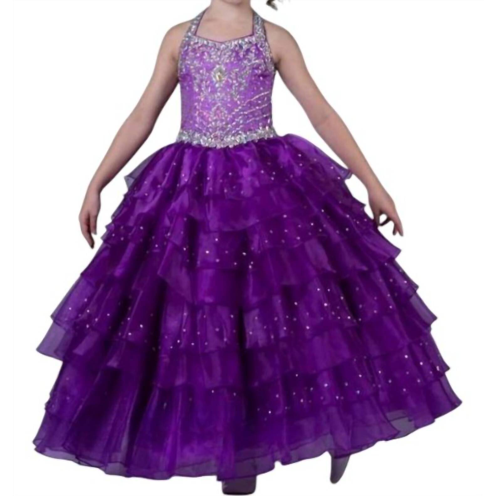 New Little Rosie Girl's Long Pageant Dress In Purple